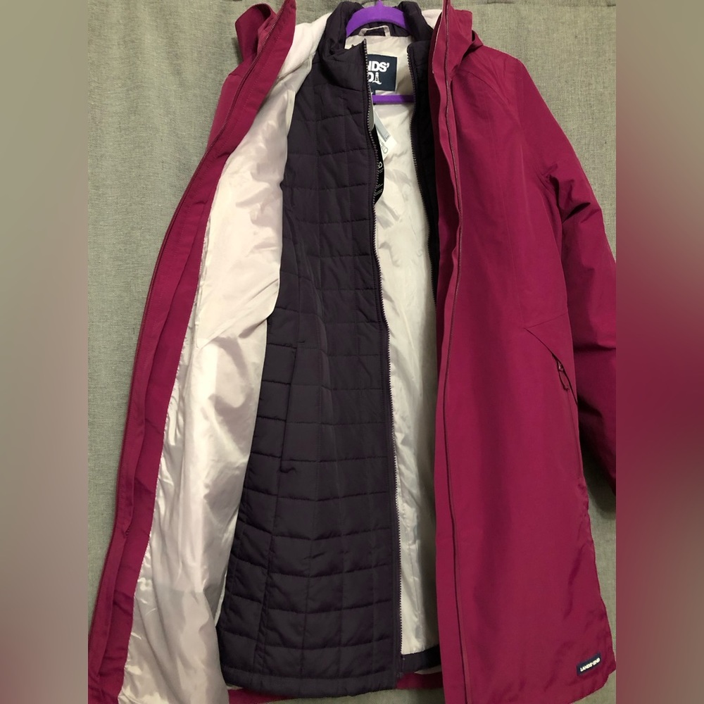 Lands' End Squall 3-in-1 Waterproof Long Coat Hooded Small Tall Rubellite New